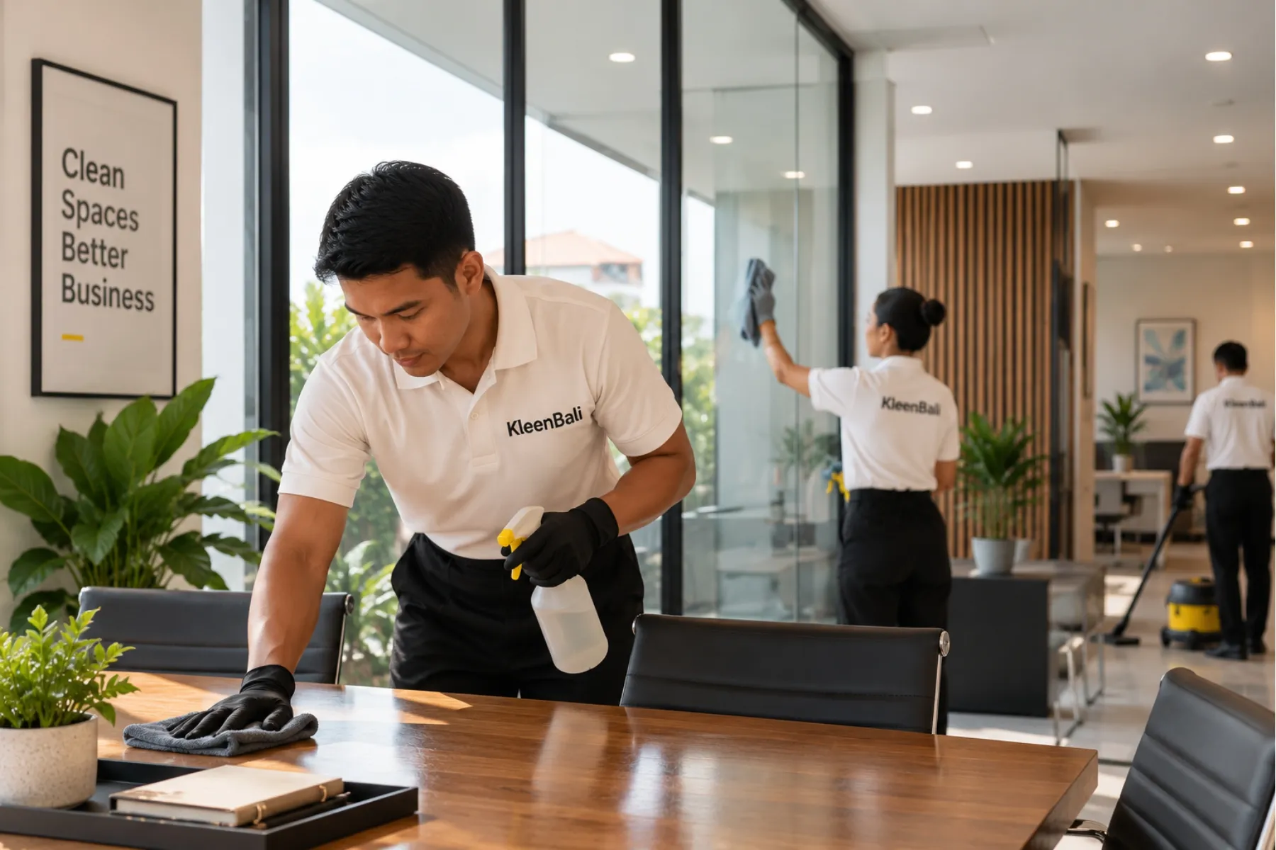 Professional office cleaning team providing commercial cleaning in Bali